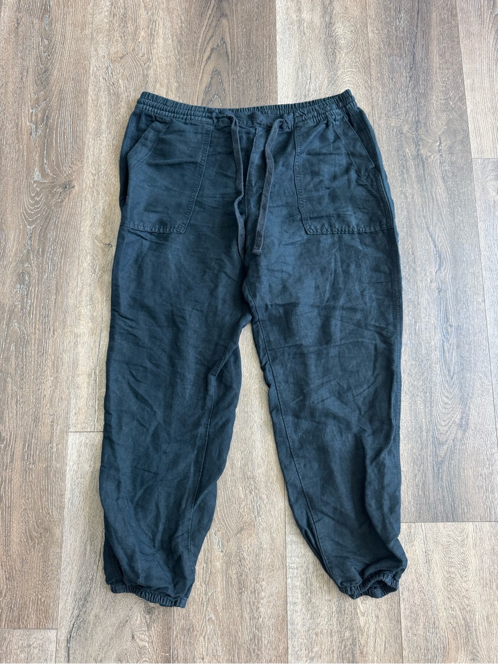 GAP Black Linen-Blend Drawstring Joggers Women’s Size Medium